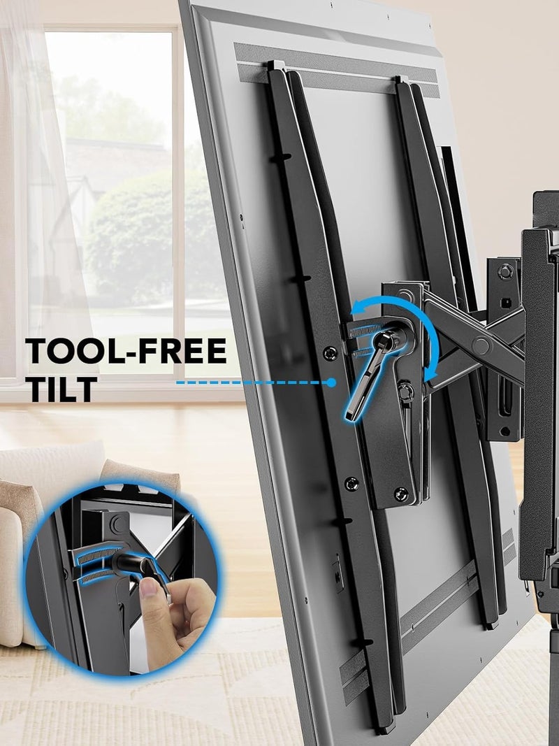 Pipishell UL Listed TV Wall Mount for 42â€“90 inch TVs, Advanced Tilt TV Mount Bracket with 15Â° Full Tilt, 6-inch Arm Extension, Slide to Center, 16â€³/18â€³/24â€³ Wood Studs, Max VESA 600x400mm up to 132 lbs - Image 5