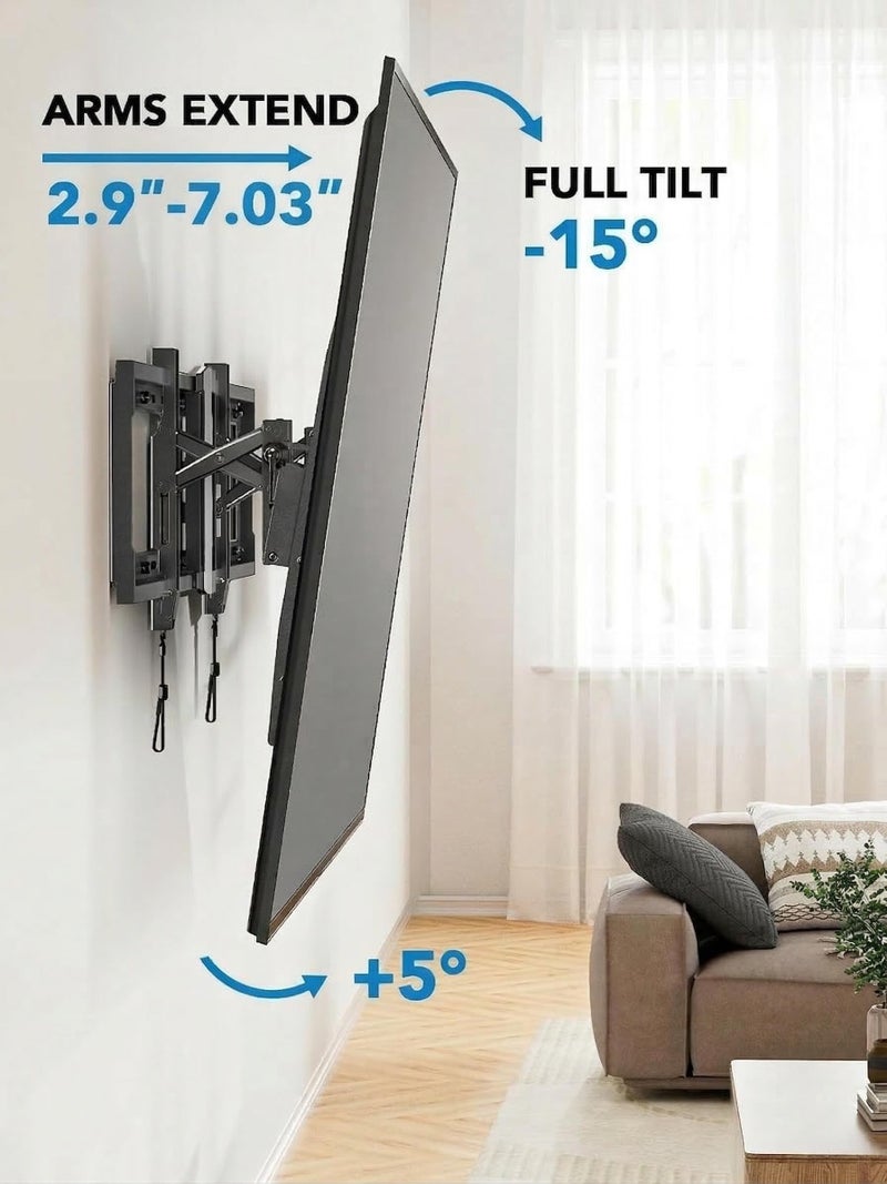 Pipishell UL Listed TV Wall Mount for 42â€“90 inch TVs, Advanced Tilt TV Mount Bracket with 15Â° Full Tilt, 6-inch Arm Extension, Slide to Center, 16â€³/18â€³/24â€³ Wood Studs, Max VESA 600x400mm up to 132 lbs - Image 4