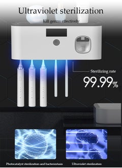 DUNISO Toothbrush Sterilizer, Intelligent Sterilization Wall Mounted Toothbrush Holder, With Uv Disinfection, Solar Panel And Squeezing Toothpaste Functions, With 5 Slots, Strong Load-Bearing Capacity  - Image 5