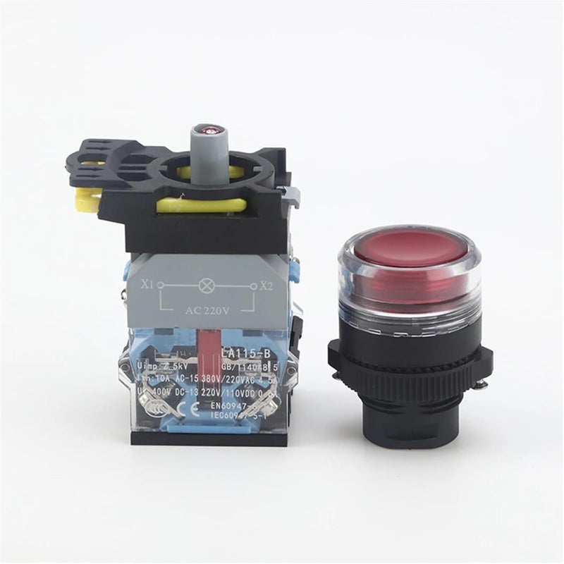 مفتاح ضغط مغلق بإضاءة LED حمراء 22 مم، 1NO1NC، 24 فولت، 4 أمبير للتحكم في الطاقة - Image 3