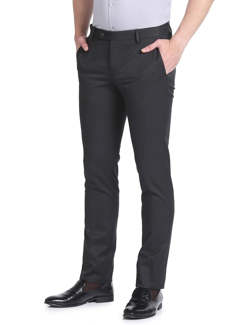Arrow Men's Solid Tailored Fit Polyester Formal Mid Rise Trouser Medium Grey - Image 5