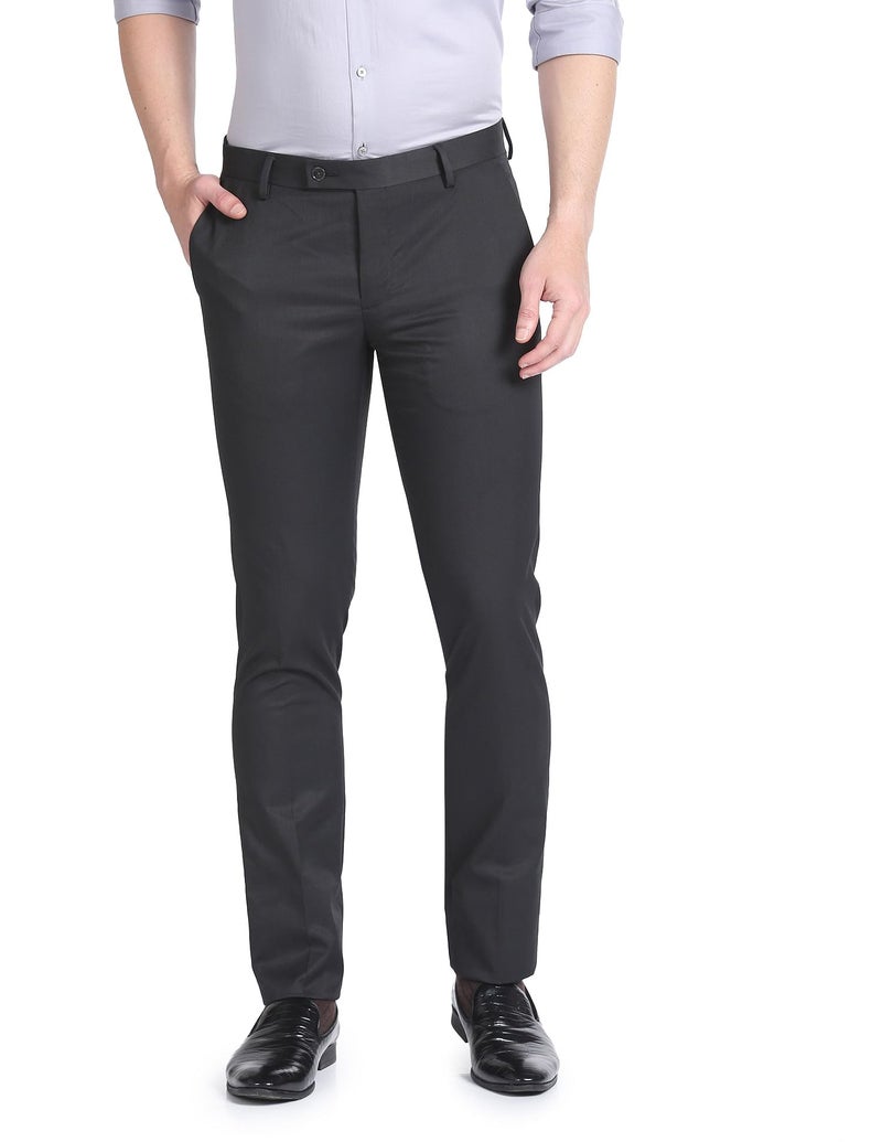 Arrow Men's Solid Tailored Fit Polyester Formal Mid Rise Trouser Medium Grey - Image 1
