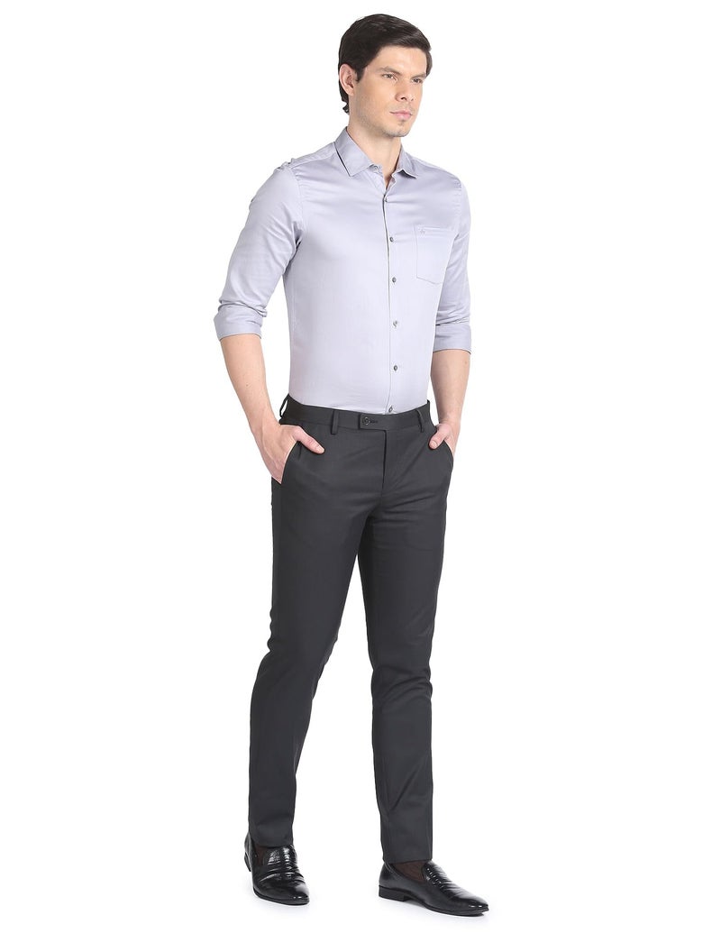 Arrow Men's Solid Tailored Fit Polyester Formal Mid Rise Trouser Medium Grey - Image 4