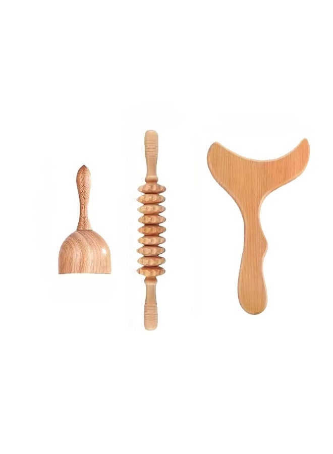 Wood Massage Tools, 3Pieces Wood Therapy Massage Tools, Wood Massager Roller Tool for Soft Tissue Therapy/Lymphatic Drainage/Muscle Pain Relief - Image 1