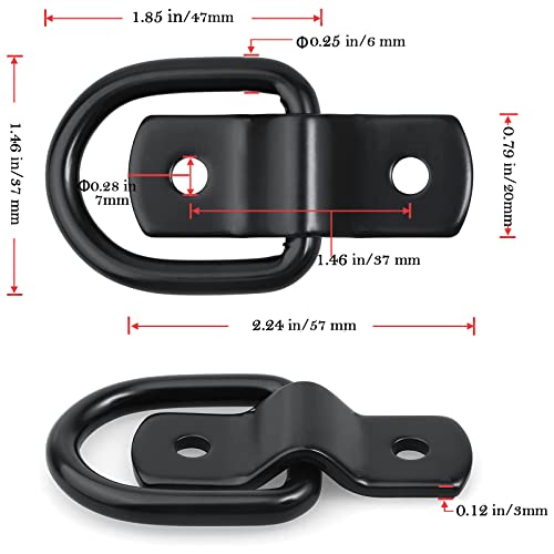 VEEBELL D Ring Tie Down Anchor 1/4" Heavy Duty Trailer Anchor Lashing Rings 2400 lbs Capacity Trailers Trucks Bed Anchors Bracket Hooks Kit for SUV,RV,Camper,Van,Car,Boats, Motorcycles Surface Mount (Black) - Image 3