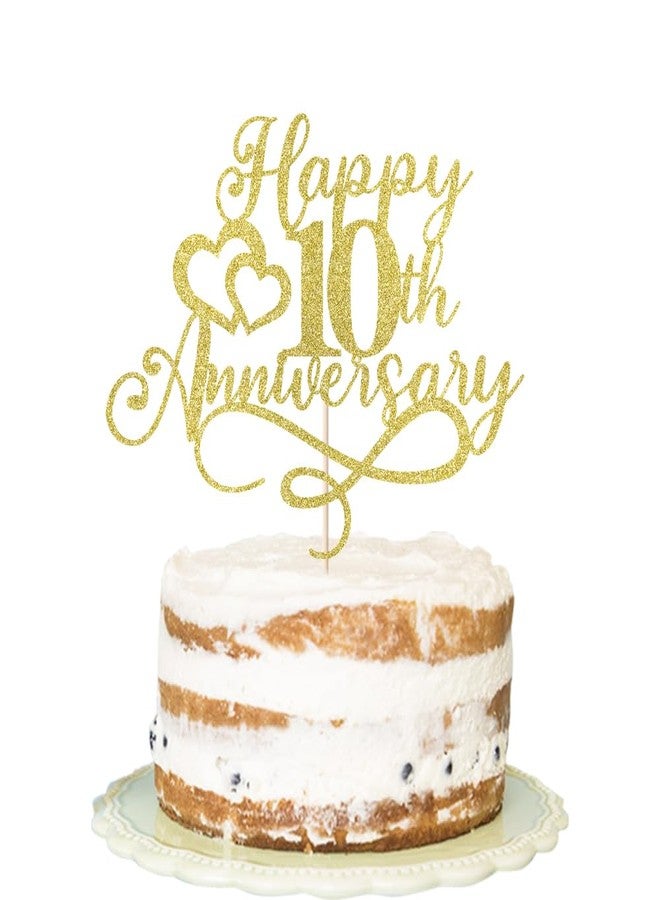 Florcmet Golden Glitter Happy 10th Anniversary Cake Toppers - Wedding & Birthday Party Decorations (10) - Image 2
