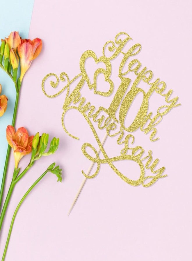 Florcmet Golden Glitter Happy 10th Anniversary Cake Toppers - Wedding & Birthday Party Decorations (10) - Image 4
