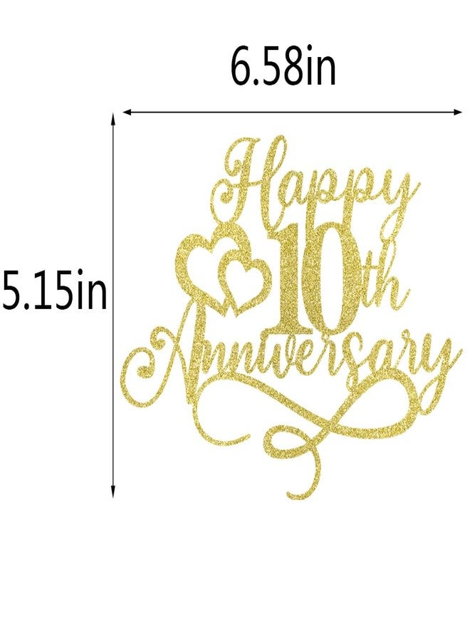 Florcmet Golden Glitter Happy 10th Anniversary Cake Toppers - Wedding & Birthday Party Decorations (10) - Image 3