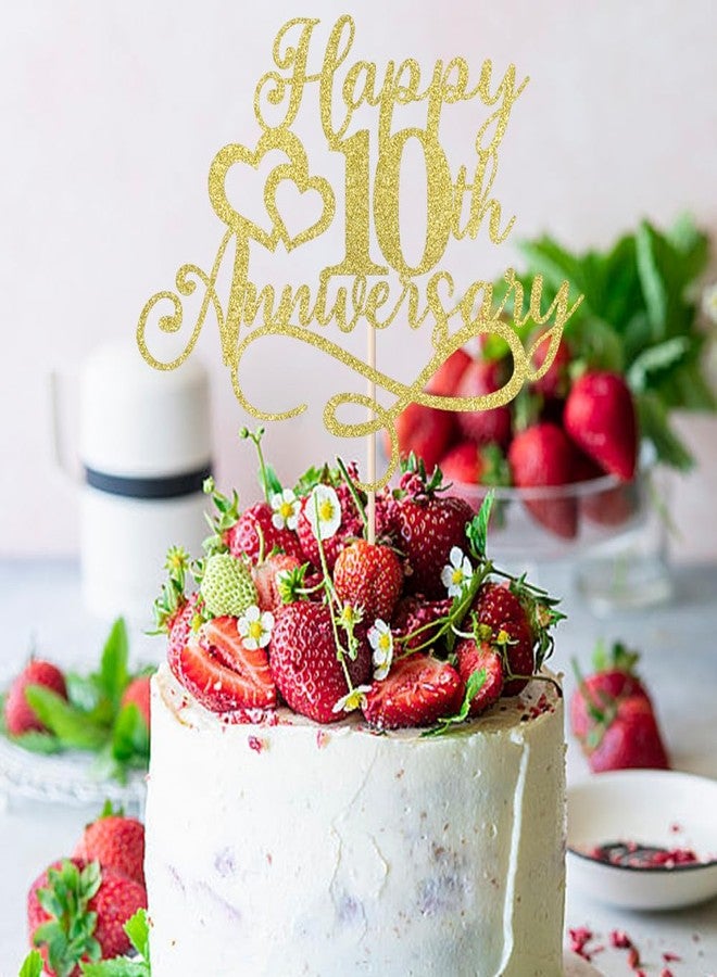 Florcmet Golden Glitter Happy 10th Anniversary Cake Toppers - Wedding & Birthday Party Decorations (10) - Image 5