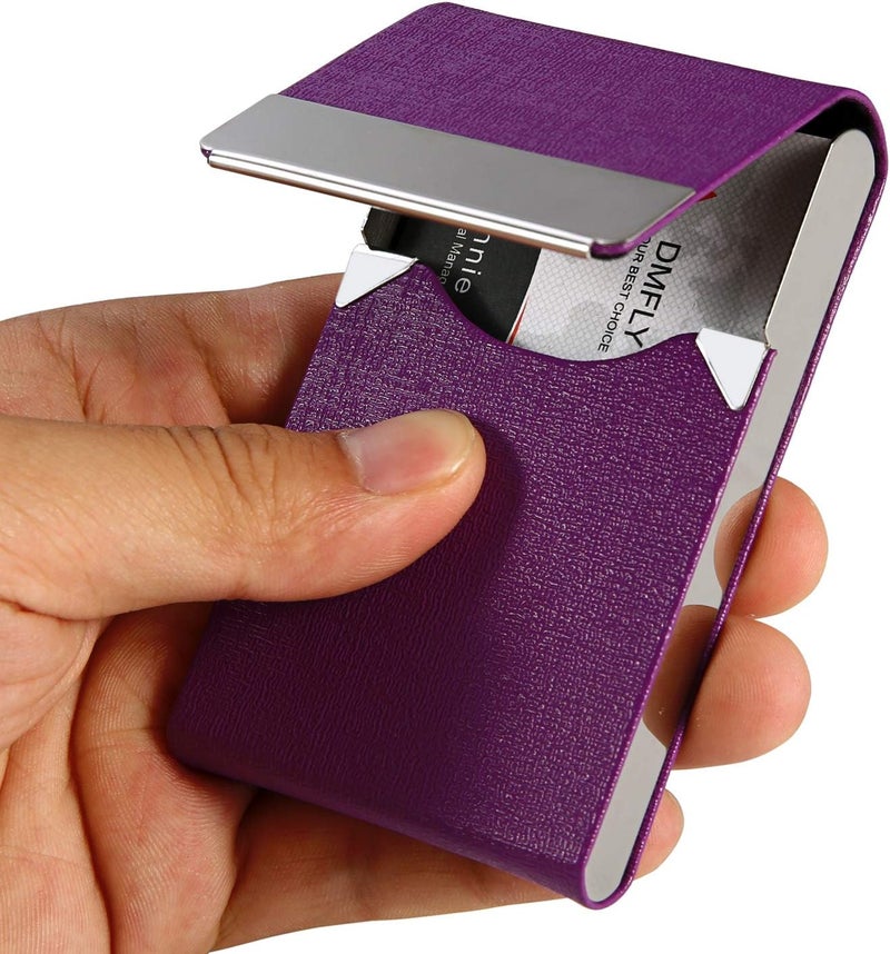 DMFLY Business Card Holder with Ultra Slim Design, Business Card Case with Premium PU Leather, Suit Pocket Metal Card Holder for Women/Men, Magnetic Closure Quick Access Cards - Image 3