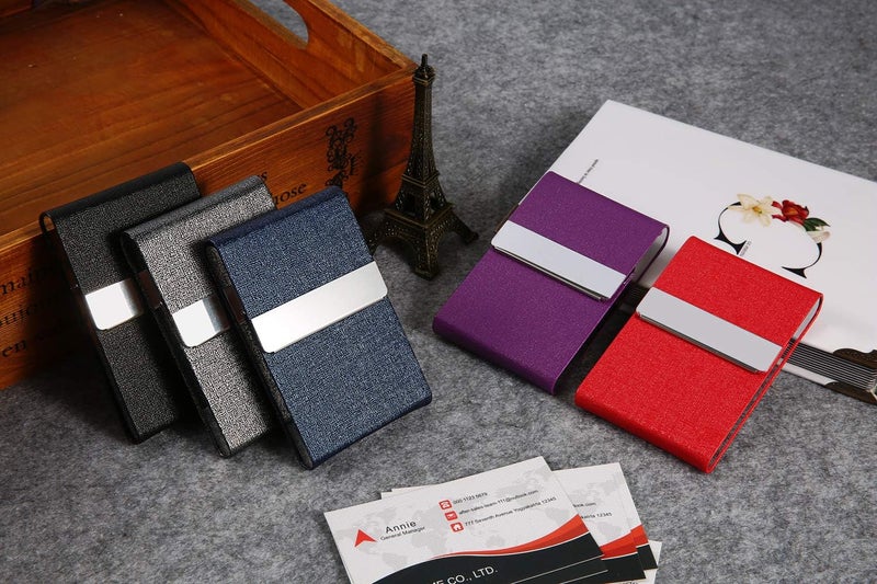 DMFLY Business Card Holder with Ultra Slim Design, Business Card Case with Premium PU Leather, Suit Pocket Metal Card Holder for Women/Men, Magnetic Closure Quick Access Cards - Image 2