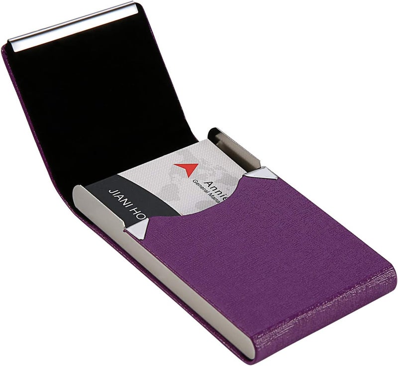 DMFLY Business Card Holder with Ultra Slim Design, Business Card Case with Premium PU Leather, Suit Pocket Metal Card Holder for Women/Men, Magnetic Closure Quick Access Cards - Image 4