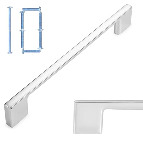 KOOFIZO 10 Pack 6-1/4 Inch Wide Foot Cabinet Bar Pulls - Polished Chrome Modern Solid Handles for Kitchen Cupboard Door, Bedroom Dresser Drawer, Bathroom Wardrobe Hardware - Image 1