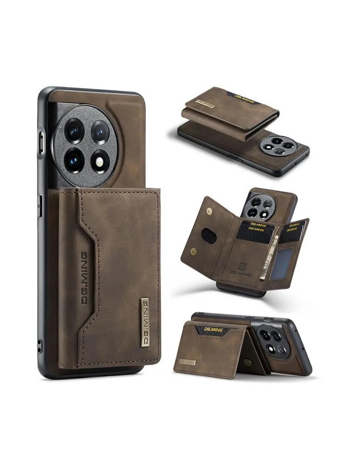 DGMING CaseMe Wallet Case for One plus 11 DGMING Premium Leather Phone Case Back Cover Magnetic Detachable with Trifold Wallet Card Holder Pocket - Coffee - Image 1