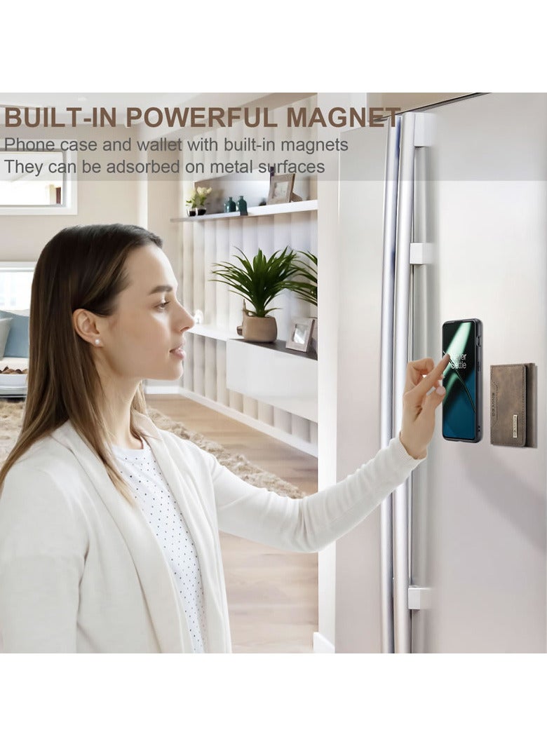 DGMING CaseMe Wallet Case for One plus 11 DGMING Premium Leather Phone Case Back Cover Magnetic Detachable with Trifold Wallet Card Holder Pocket - Coffee - Image 2