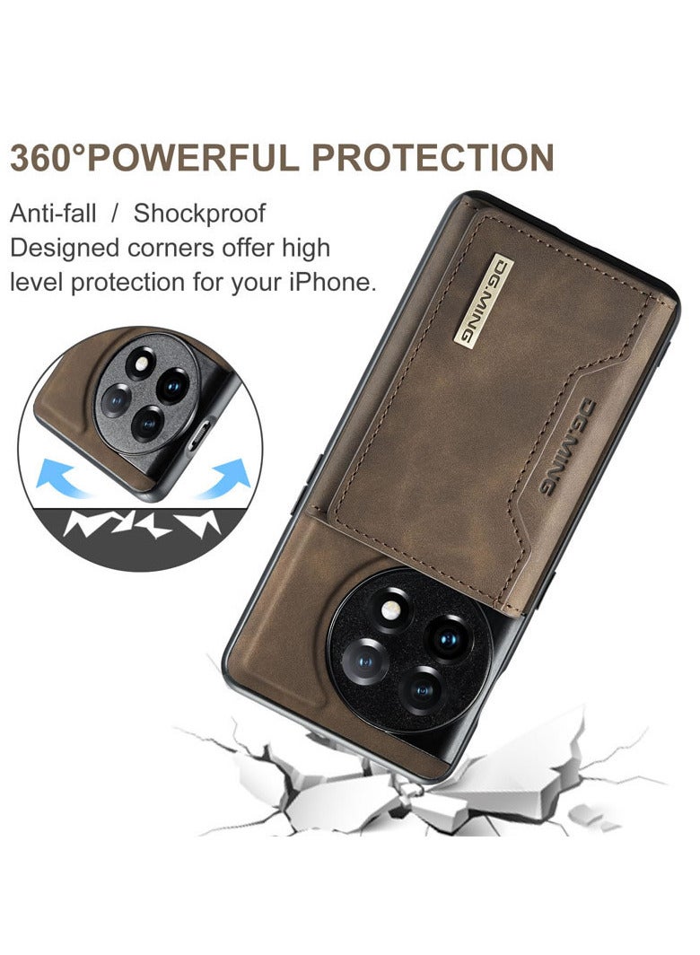 DGMING CaseMe Wallet Case for One plus 11 DGMING Premium Leather Phone Case Back Cover Magnetic Detachable with Trifold Wallet Card Holder Pocket - Coffee - Image 3