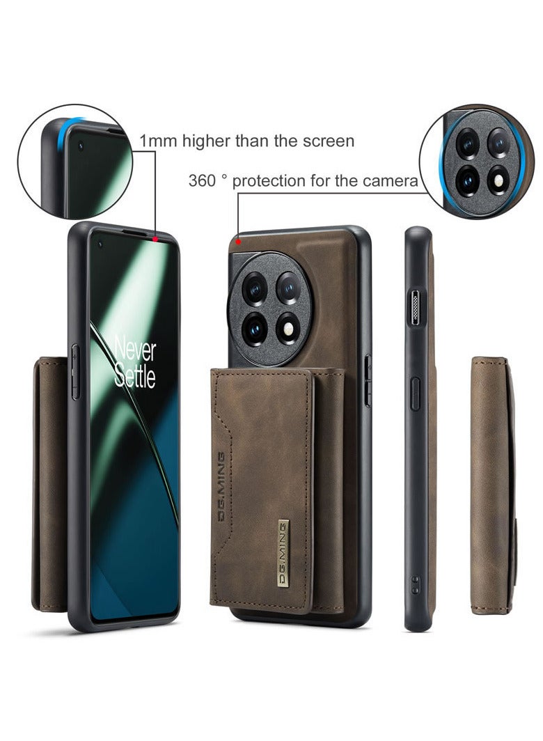 DGMING CaseMe Wallet Case for One plus 11 DGMING Premium Leather Phone Case Back Cover Magnetic Detachable with Trifold Wallet Card Holder Pocket - Coffee - Image 4