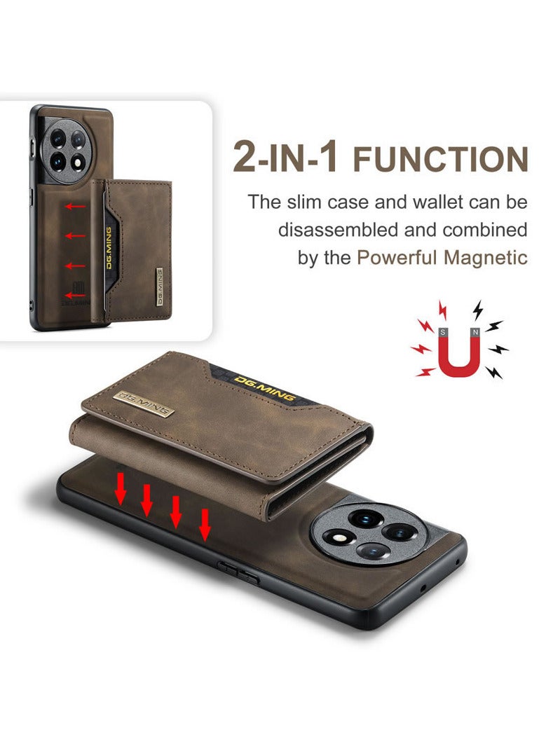 DGMING CaseMe Wallet Case for One plus 11 DGMING Premium Leather Phone Case Back Cover Magnetic Detachable with Trifold Wallet Card Holder Pocket - Coffee - Image 5