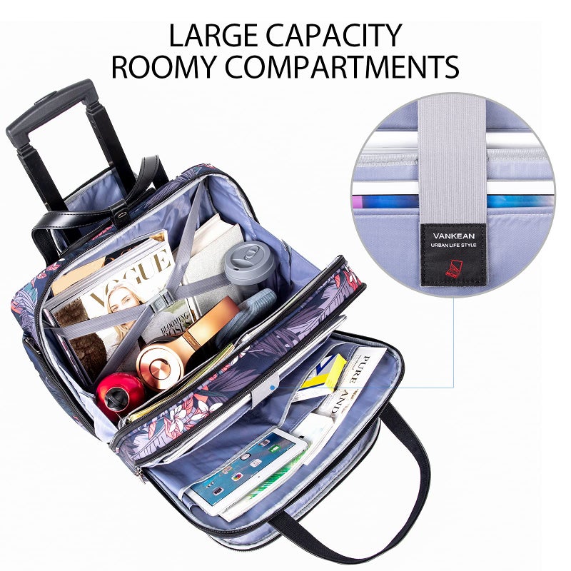 VANKEAN Rolling Laptop Case for Women, Premium Rolling Travel Bag Fits Up to 15.6 Inch Laptop Carry on Briefcase Water-Proof Overnight Computer Bags with RFID Pockets - Image 3