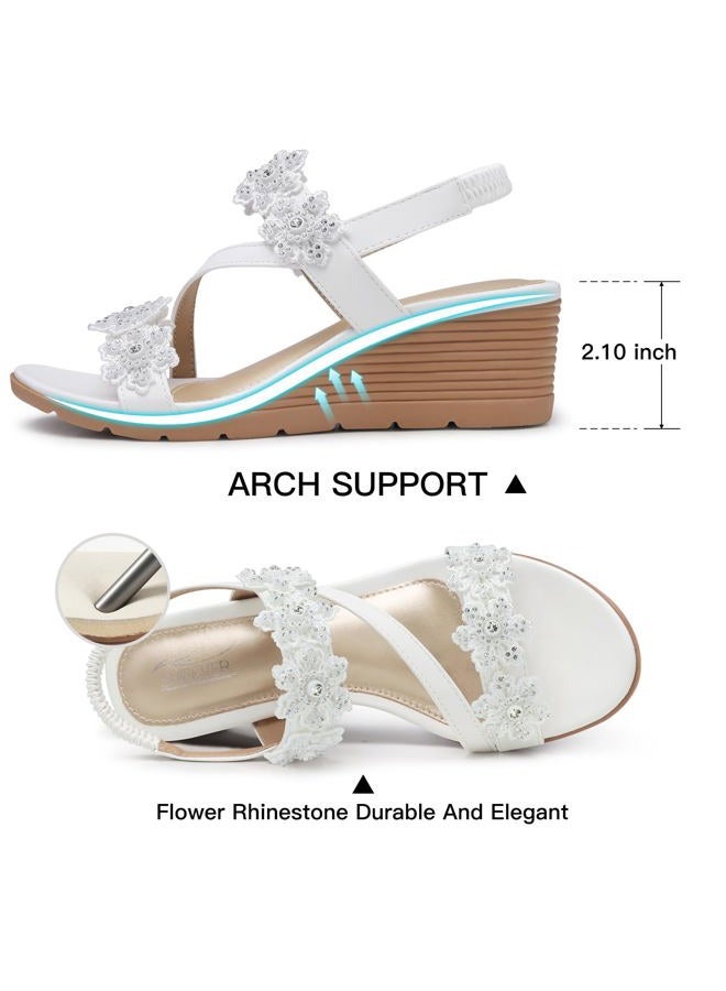 SHIBEVER Wedge Sandals for Women Dressy: White Size 10 Low Summer Platform Comfort Dress Sandal - Comfortable Walking Sandals - Arch Support Flat Womens Sandal - Image 4