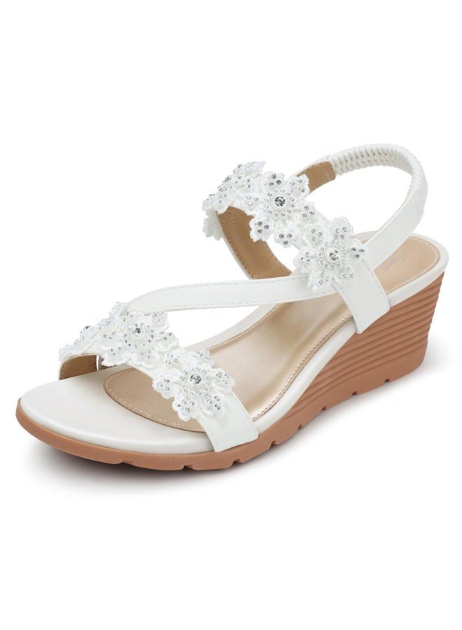 SHIBEVER Wedge Sandals for Women Dressy: White Size 10 Low Summer Platform Comfort Dress Sandal - Comfortable Walking Sandals - Arch Support Flat Womens Sandal - Image 1
