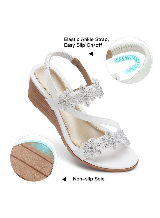SHIBEVER Wedge Sandals for Women Dressy: White Size 10 Low Summer Platform Comfort Dress Sandal - Comfortable Walking Sandals - Arch Support Flat Womens Sandal - Image 5