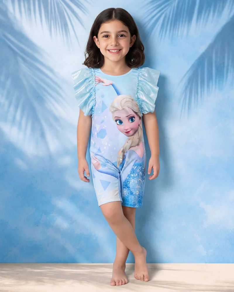 REDTAG Girls Blue Elsa Onesie Swimwear