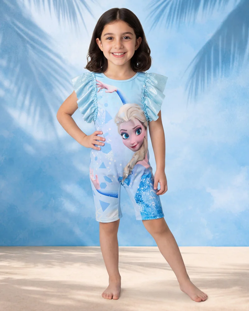 REDTAG Girls Blue Elsa Onesie Swimwear