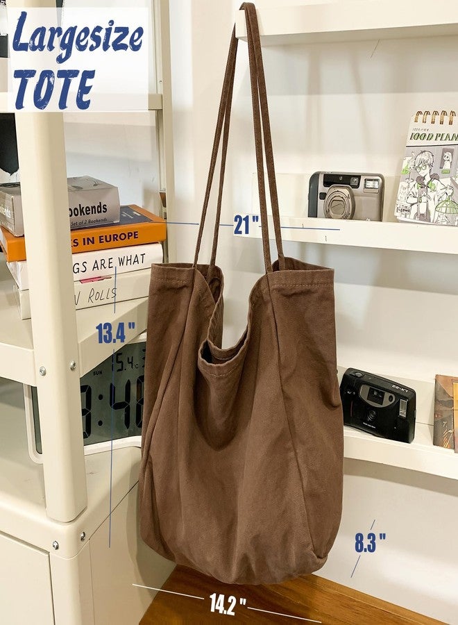 YAVCOOL Canvas Tote Bag for Women Large Hobo Shoulder Bag for Work Travel Casual Message Bag Tote Purse handbags, 1-coffee, Large - Image 4