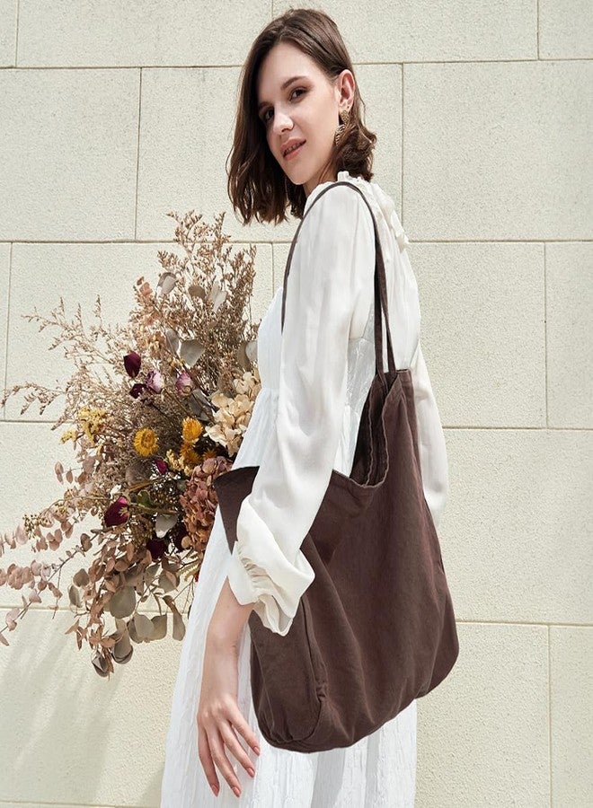 YAVCOOL Canvas Tote Bag for Women Large Hobo Shoulder Bag for Work Travel Casual Message Bag Tote Purse handbags, 1-coffee, Large - Image 3
