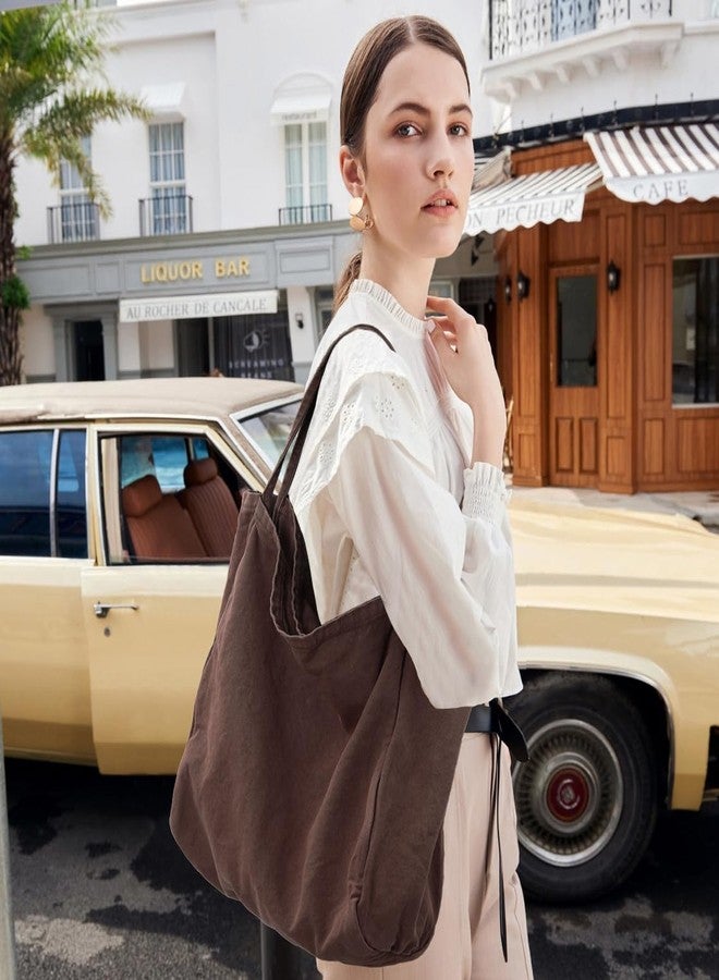 YAVCOOL Canvas Tote Bag for Women Large Hobo Shoulder Bag for Work Travel Casual Message Bag Tote Purse handbags, 1-coffee, Large - Image 2