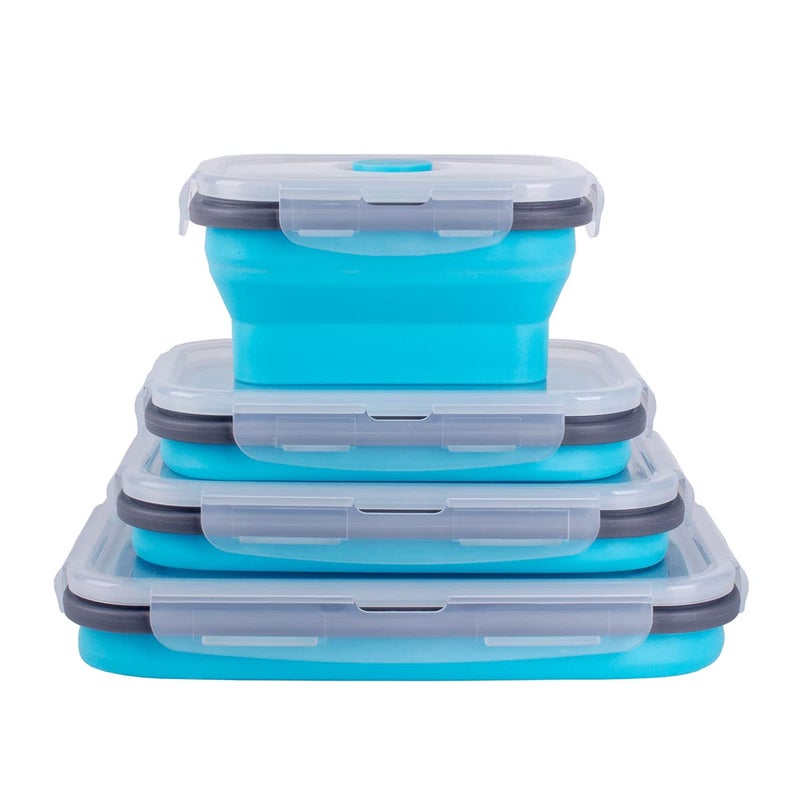 Collapsible Food Storage Containers with Airtight Lid  Air Vent 4 Sizes Kitchen Stacking Silicone Collapsible Meal Prep Container Set for Leftover Microwave Freezer Dishwasher Safe Blue Set of 4