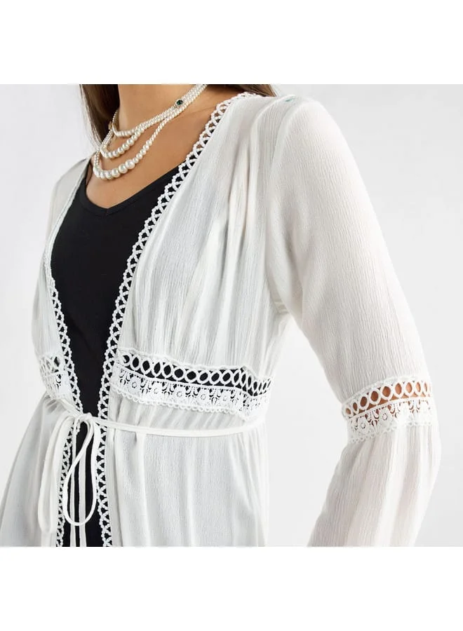 Splash FAV Lace Detail Longline Tiered Shrug with Tie-Ups and Long Sleeves