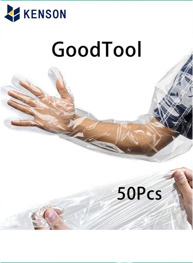 KENSON 50 Pack Disposable Waterproof Long Arm Glove with Elastic Cuff Household Cleaning Gloves Thick for Kitchen Dishwashing Food Handling Vegetable Washing Gloves - Image 1