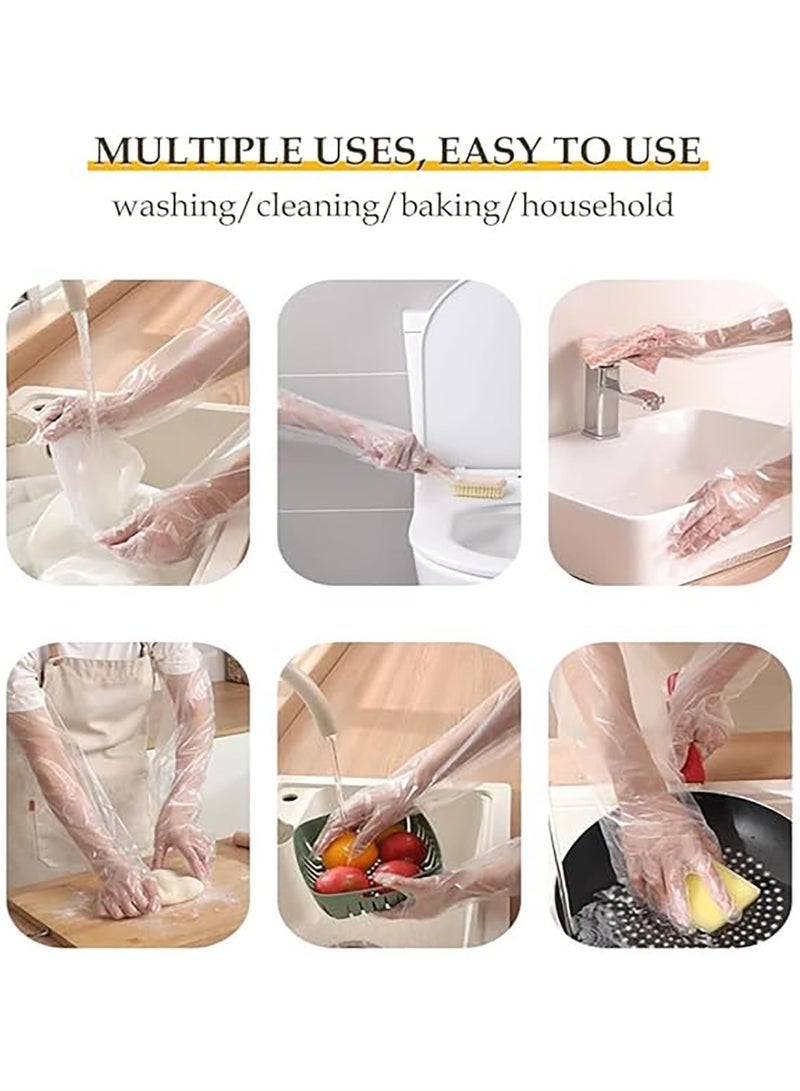 KENSON 50 Pack Disposable Waterproof Long Arm Glove with Elastic Cuff Household Cleaning Gloves Thick for Kitchen Dishwashing Food Handling Vegetable Washing Gloves - Image 2