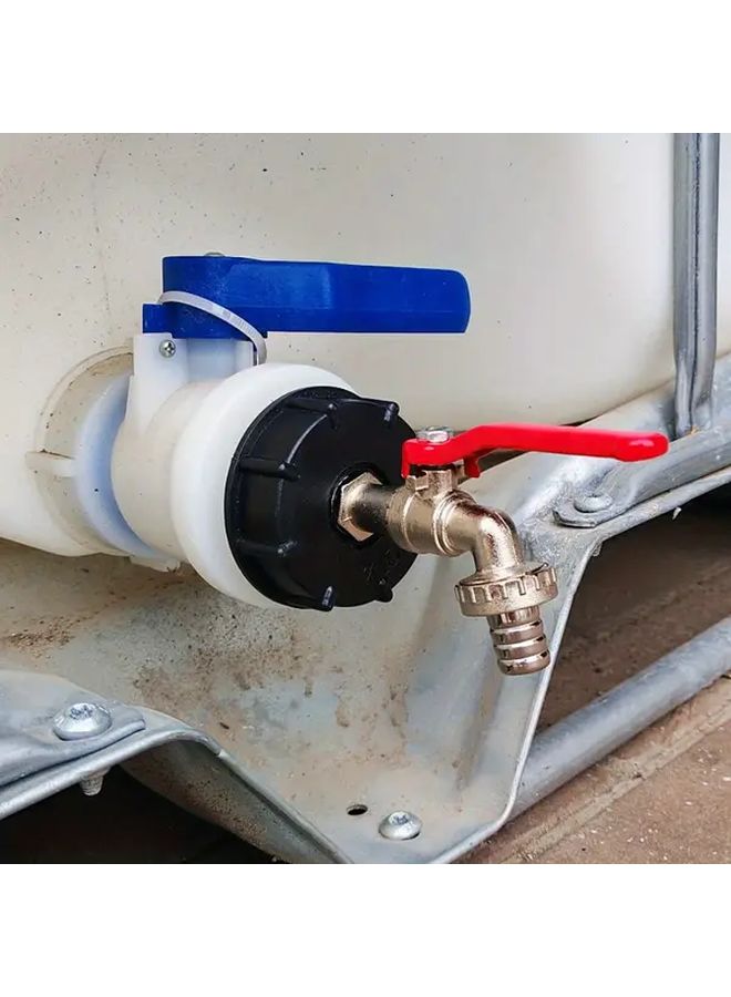 5 Pcs Heavy Duty IBC Ton Barrel Valve Adapter Set 4 Point And 6 Point Alloy Faucet With Plastic Nozzle And Brass Connector Anti Pressure Corrosion Resistant Leak Proof Seal Compatible With US And EU Thread Standards Ideal For Secure Liquid Transfer - Image 2
