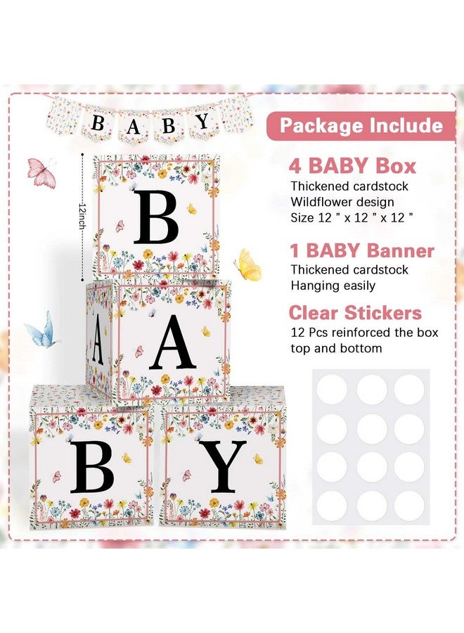 Heboland Wildflower Baby Shower Decorations - 4 Pcs in Bloom Thickened Cardstock Blocks With Letters, Banner, Clear Stickers for Girls Party Decor - Image 4