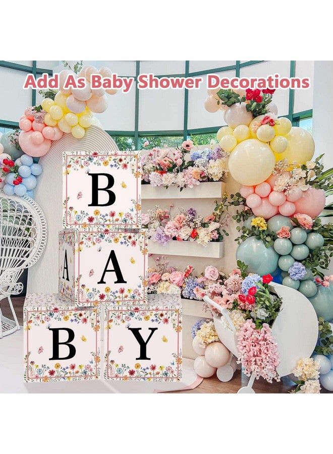 Heboland Wildflower Baby Shower Decorations - 4 Pcs in Bloom Thickened Cardstock Blocks With Letters, Banner, Clear Stickers for Girls Party Decor - Image 2