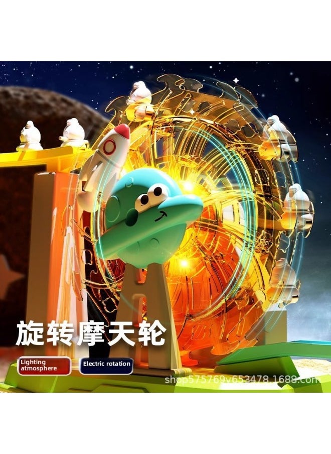 null - Space Rabbit Slide Electric Rail Car Yellow Duck Climbing Stairs Slide Baby Training Head Up Children's Educational Toys-Color:Space Rabbit Track Adventure Basic Model (3 Rabbits)-Specifications:Standard - Image 1