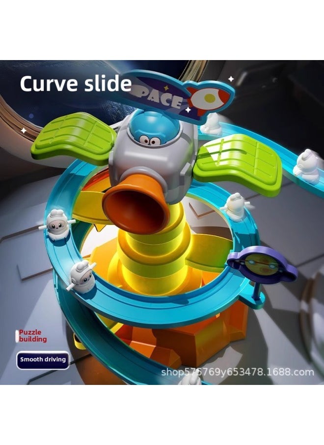 null - Space Rabbit Slide Electric Rail Car Yellow Duck Climbing Stairs Slide Baby Training Head Up Children's Educational Toys-Color:Space Rabbit Track Adventure Basic Model (3 Rabbits)-Specifications:Standard - Image 1
