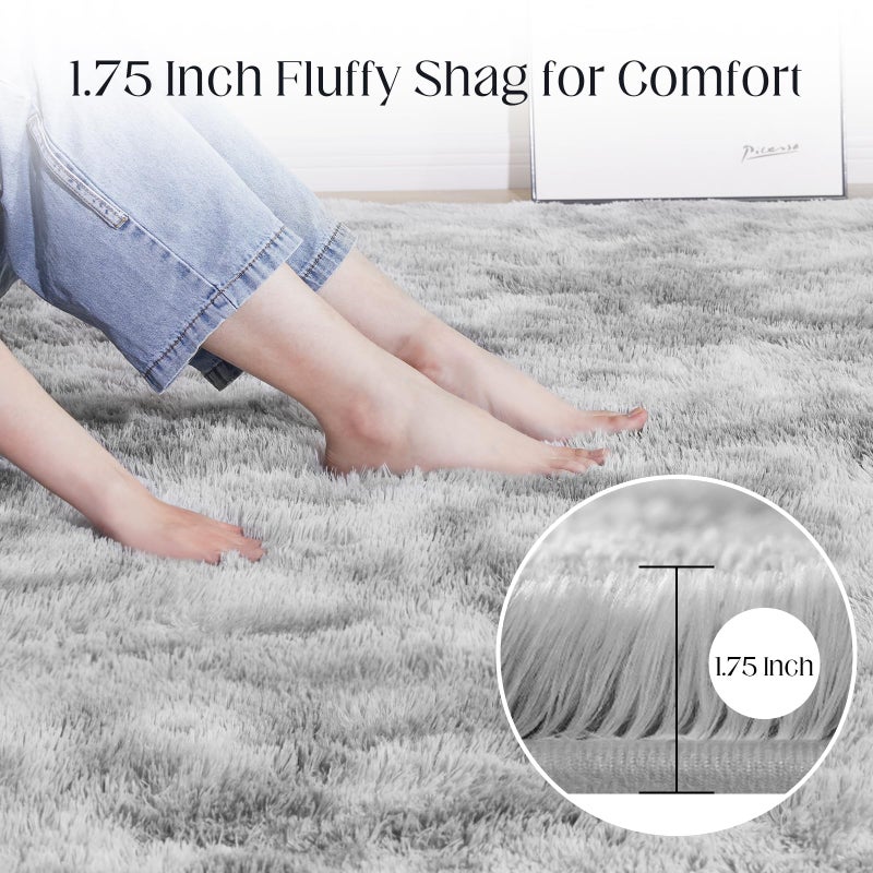Puremy Ultra Soft Area Rugs for Living Room, 5x7 Tie-Dyed Light Grey Fluffy Plush Rugs for Bedroom, Non-Slip Floor Carpet for Nursery, Bedside, Playroom, Corridor, Indoor Decor - Image 2