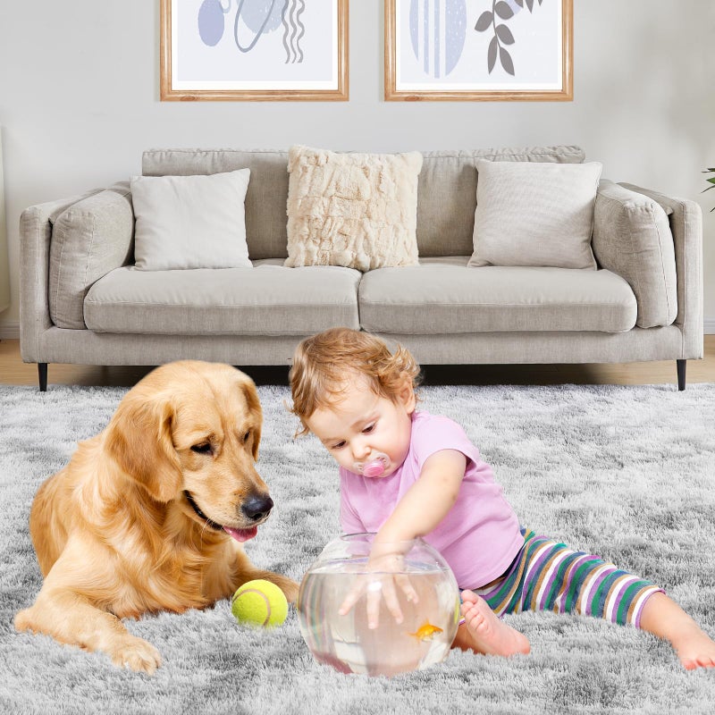 Puremy Ultra Soft Area Rugs for Living Room, 5x7 Tie-Dyed Light Grey Fluffy Plush Rugs for Bedroom, Non-Slip Floor Carpet for Nursery, Bedside, Playroom, Corridor, Indoor Decor - Image 5