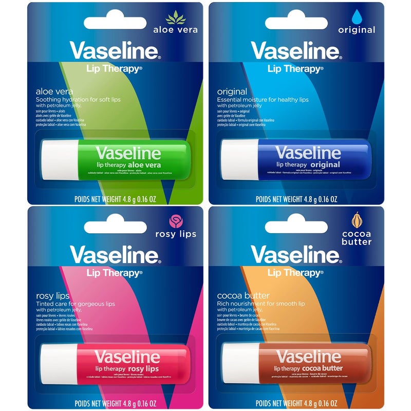 Vaseline Lip Therapy Variety 4-Pack, Moisturizing Lip Balm with Vitamin E, 0.16 Oz Ea - Image 1