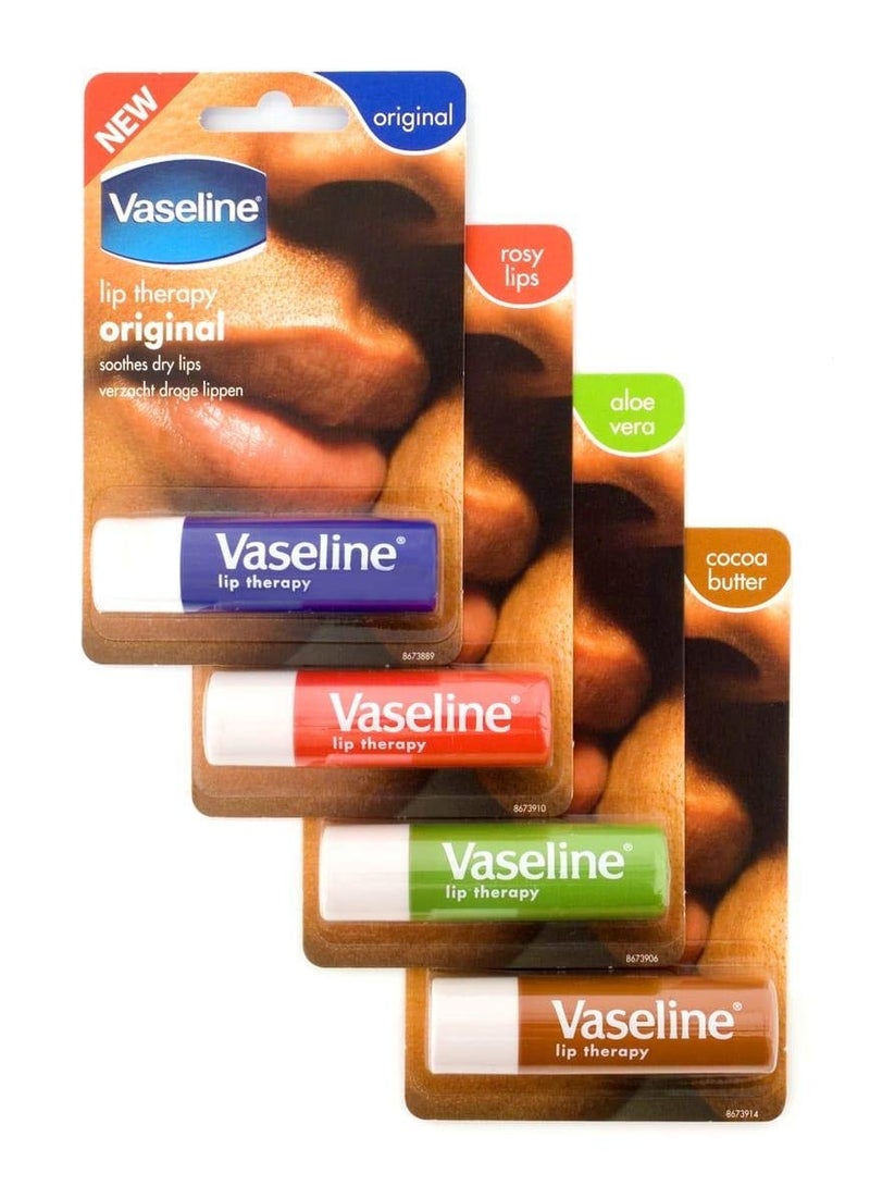 Vaseline Vaseline lip therapy stick with petroleum jelly original aloe vera rosy lips cocoa butter 4 pack - Image 1