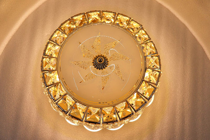swanart Crystara Crystal Glass LED Ceiling Light with Bluetooth Music | 3-in-1 Color Change Modern Flush Mount | Elegant Metal Design for Living Room, Bedroom, Hallway & Home Decoration - Image 3