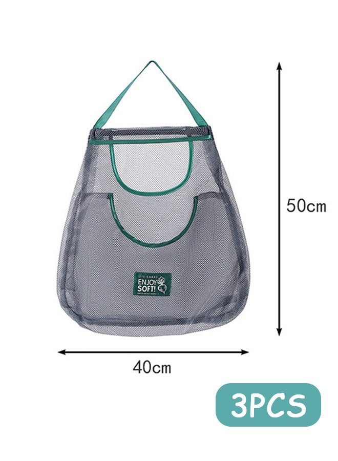إم إكس إن ٣ قطع من أكياس التخزين الشبكية المعلقة، منظم تخزين شبكي معلق قابل لإعادة الاستخدام، أكياس شبكية قابلة للتهوية للفواكه والخضراوات. - Image 2