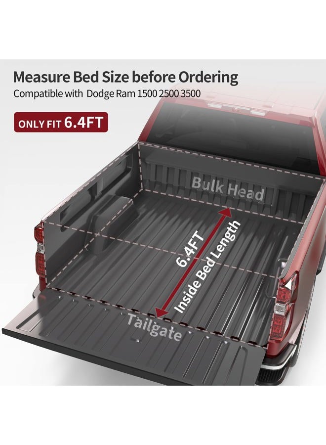 oEdRo Soft Quad Fold Tonneau Cover Four Fold Truck Bed Covers Compatible with 2002-2022 Dodge Ram 1500 ; 2003-2022 Dodge Ram 2500 3500, Fleetside, 6.4' Bed (for Models w/o Ram Box) - Image 2