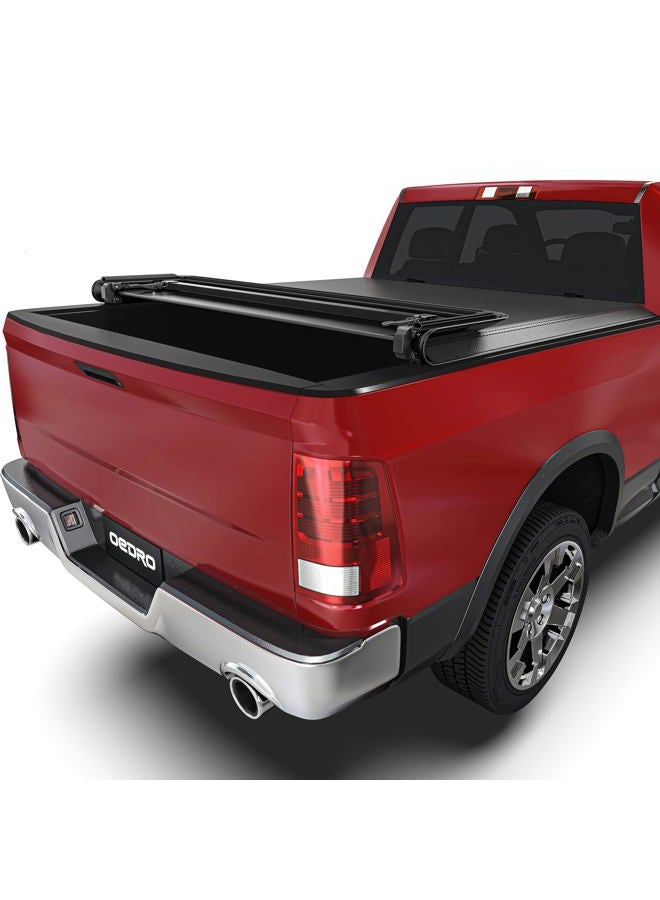 oEdRo Soft Quad Fold Tonneau Cover Four Fold Truck Bed Covers Compatible with 2002-2022 Dodge Ram 1500 ; 2003-2022 Dodge Ram 2500 3500, Fleetside, 6.4' Bed (for Models w/o Ram Box) - Image 1