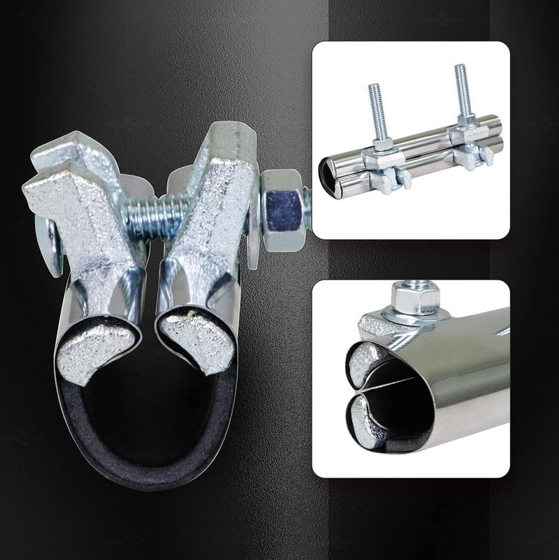 HIGHCRAFT 60150TTSD-5، مشبك إصلاح أنبوب مفرد 1-1/2''، براغي مزدوجة، 6 بوصة طول، فولاذ مقاوم للصدأ (5 عبوات)، كروم - Image 2