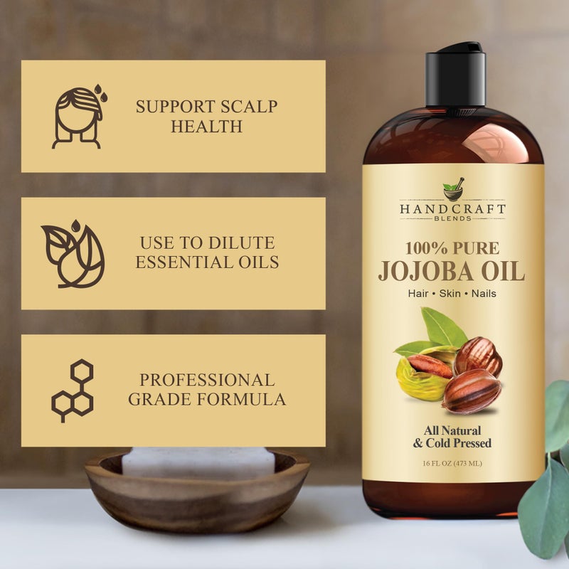 Handcraft Blends Jojoba Oil - Cold-Pressed 16 Fl Oz - 100% Pure and Natural - Premium Grade Carrier Oil for Skin and Hair - Hair and Body - Massage - Hexane-Free - Ayurvedic Skin Care - Image 3